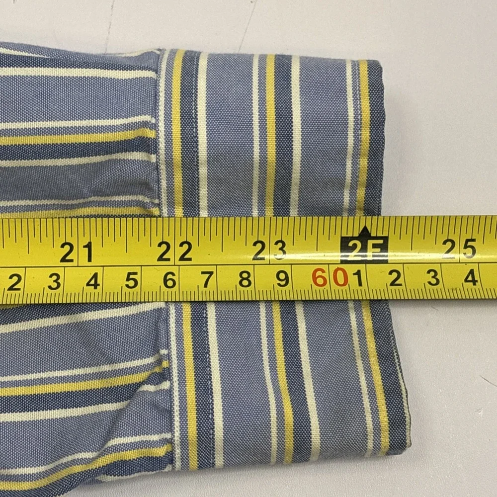 Polo Ralph Lauren Shirt Men 17 1/2 34/35‎ Blue Yellow Striped Button Down Preppy